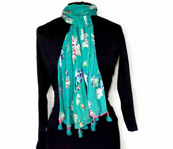 Oversize Rectangular Vintage Scarf with Tassels |… - image 10