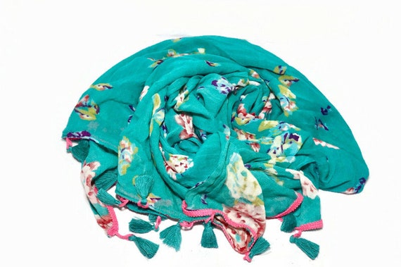 Oversize Rectangular Vintage Scarf with Tassels |… - image 5