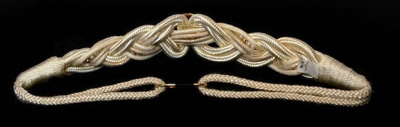 Vintage Woven Cream Cord Belt with Gold Tone Hamm… - image 6