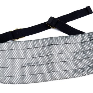 Vintage Silk Cummerbund | Mel Howard Grey & Silver Tuxedo Belt | One Size Fits All | Groom Wedding Formal Black Tie Accessory | Made in USA
