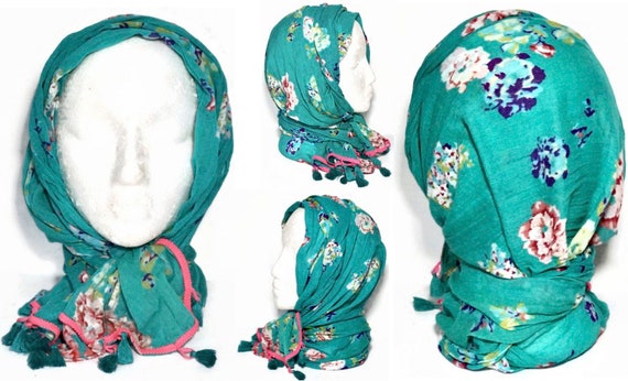 Oversize Rectangular Vintage Scarf with Tassels |… - image 2