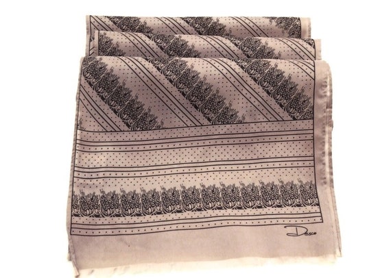 Vintage DESCO Polyester Scarf | Made in Japan | Dark Dusky Rose/Taupe Neckscarf with Wheatsheaf Print | 113cm x 21.5cm/44.5" x 8.5" Oblong