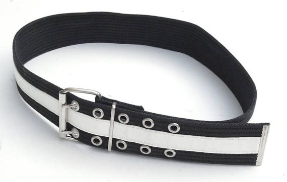 Black & White Belt, Vintage Webbing Fabric and Fau