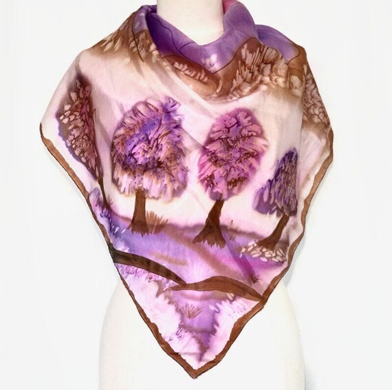 Vintage Painted Water Colour Silk Scarf | Stunnin… - image 9