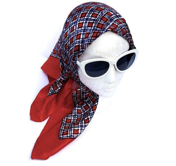 GLENTEX Red White & Blue Plaid Nylon Scarf | Made in Japan  display picture 1