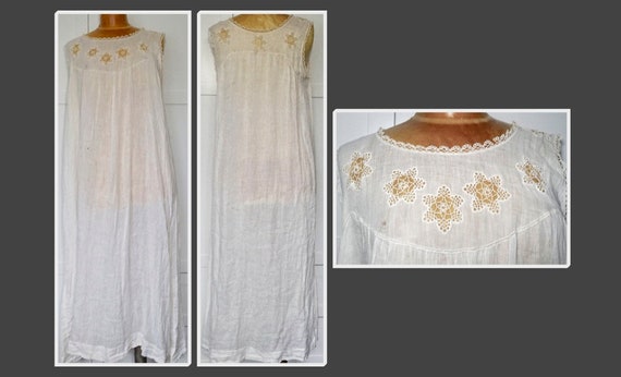Vintage Long Cotton Lawn Nightdress with Tatted L… - image 1