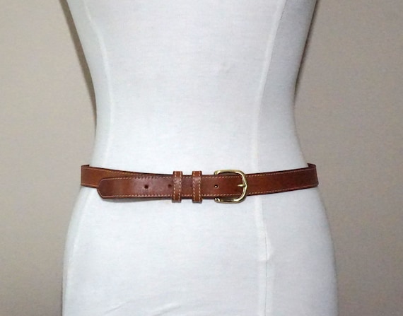 Vintage BEAVER CANOE Brown Leather Belt w/Solid Br