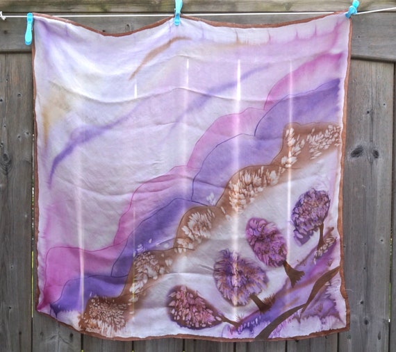 Vintage Painted Water Colour Silk Scarf | Stunnin… - image 1