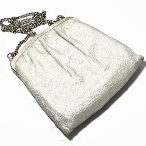 IDEAL Vintage Silver Lamé Purse | Metallic Evening Bag w/Kiss Lock & Chain Strap | Dressy Lurex® Handbag | Wedding Prom Cocktail Party Purse