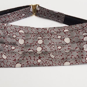 Vintage Silk Cummerbund | Burgundy & Grey Jacquard Tuxedo Belt for Groom or Formal Wear | Made in Canada | Fits up to about 105cm/41&quot;