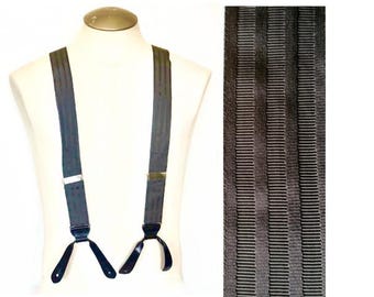 Tirantes de tela grosgrain gris vintage con lengüetas de cuero y parche trasero, TRAFALGAR Hecho en Inglaterra Tirantes en Y, Ropa formal