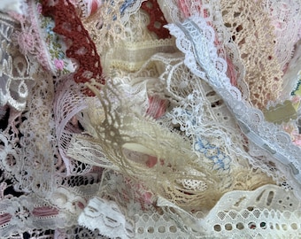 Grab Bag Mixed Lot of Vintage Lace and Trim Remnants