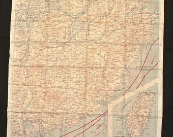 WW2 Original Pilot Aircrew Escape Evasion Map - 1944 - AAF Cloth Map - Asiatic Series