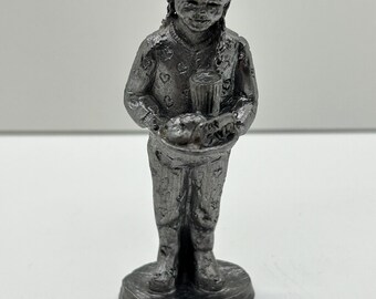 Vintage Pewter Girl in pajamas holding a plate for Santa - Figurine by Sculptor, Michael Ricker