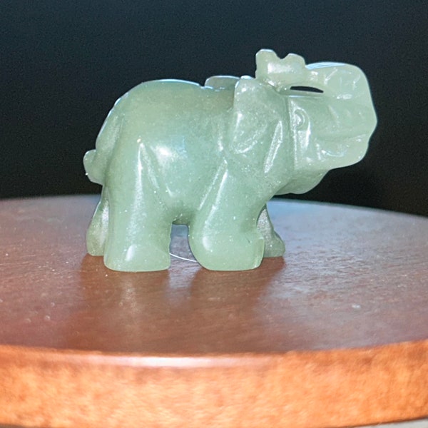 Hand Carved Natural Green Aventurine Jade Elephant Statue - Good Luck Ornament and Decor