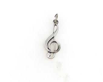 Vintage 925 Sterling Silver Music Note Charm Pendant Necklace