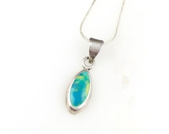 Vintage Mexican Brutalist Necklace with Blue Resin Pendant in Sterling Silver