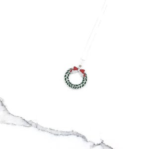 Vintage 925 Sterling Silver Enamel Christmas Holiday Wreath Charm Pendant Necklace