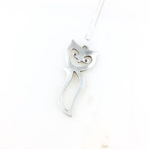Vintage 925 Sterling Silver Mexico Owl  Modernist Pendant Necklace