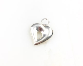 Vintage 925 Sterling Silver Puffy Heart Hollow Pendant Necklace