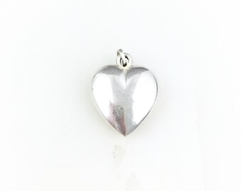 Vintage 925 Sterling Silver Puffy Heart Hollow Charm Pendant Necklace