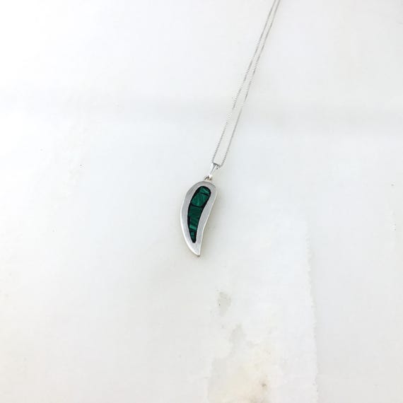 Collier Ancien Du Mexique En Argent 925 Avec Malaquite Et Hématite - Sautoir Occasion