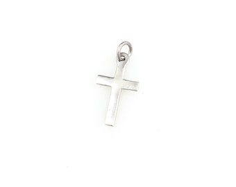 Vintage 925 Sterling Silver Minimal Cross Religious Charm Pendant Necklace