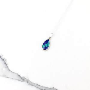 Vintage 925 Sterling Silver Mexico Azurite Minimal Teardrop Pendant Necklace