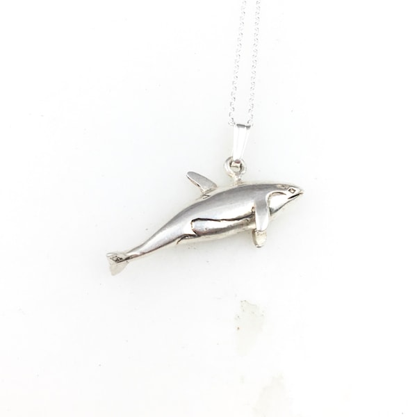 Vintage 925 Sterling Silver Whale Charm Pendant Necklace