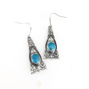 Vintage 925 Sterling Silver Blue Turquoise Filigree Bali Boho Women’s Dangle Earrings