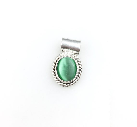 Vintage 925 Sterling Silver Mexico Green Glass Ca… - image 1