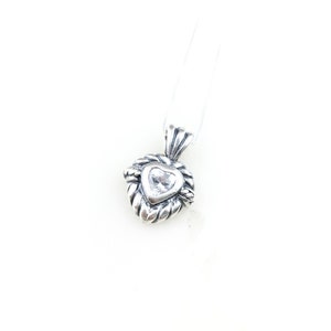 Vintage 925 Sterling Silver CZ Diamond Heart Pendant Necklace