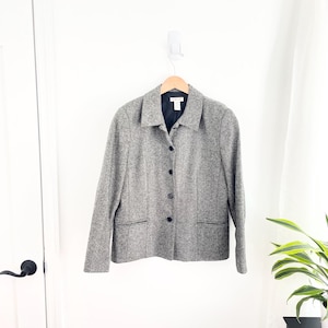 Vintage 90s Talbots Gray Wool Acrylic Blend Button Long Sleeve Work Career Blazer Jacket Women’s Size 14 Large