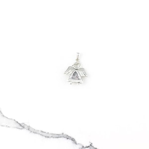 Vintage 925 Sterling Silver CZ Diamond Angel Religious Charm Pendant Necklace