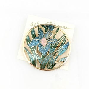 Vintage Cloisonne Gold Tone Enamel Water Lily Floral Flower Brooch Pin
