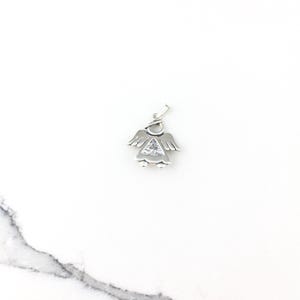 Vintage 925 Sterling Silver CZ Diamond Angel Religious Charm Pendant Necklace