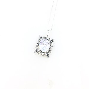 Vintage 925 Deco Sterling Silver CZ Diamond Marcasite Pendant Necklace