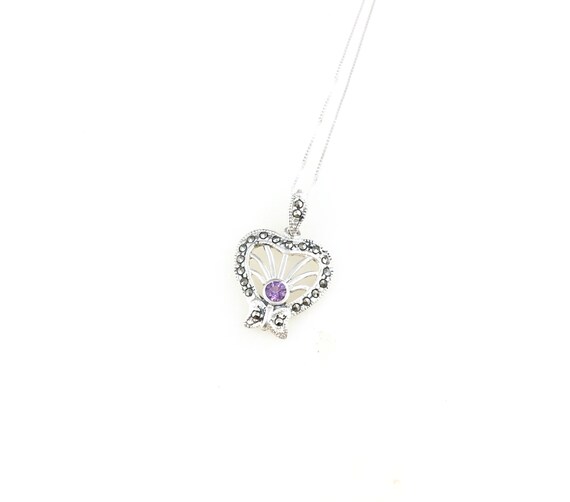 Pendentif Cœur En Argent Vermeil Avec Marcassites Et Améthyste - Style XXe Siècle