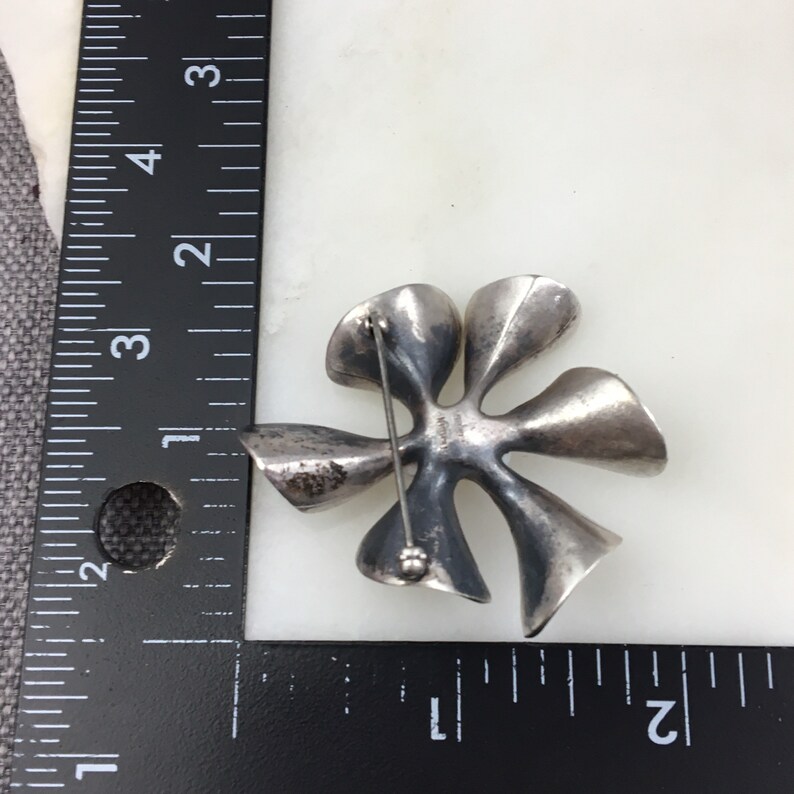 Vintage 925 Sterling Silver Modernist Pearl Flower Floral Brooch Pin