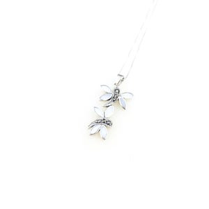 Vintage 925 Sterling Silver Butterfly Marcasite Mother Of Pearl Pendant Necklace