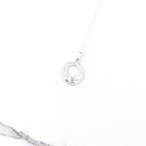 Vintage 925 Mexico Sterling Silver Deco Etched Floral Circle Charm Pendant Necklace