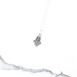 Vintage 925 Sterling Silver Hamsa Hand Turquoise Charm Pendant Necklace