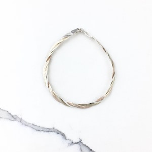 Vintage 925 Sterling Silver Rose Gold Vermeil Braided Chain Link Stacking Bracelet 7”
