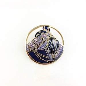 Vintage Cloisonné Gold Tone Enamel Horse Equestrian Pendant Necklace