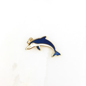 Vintage Cloisonné Gold Tone Enamel Dolphin Pendant Necklace