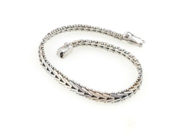 Vintage 925 Sterling Silver Deco Gold Vermeil Chain Link Bracelet 7.25”