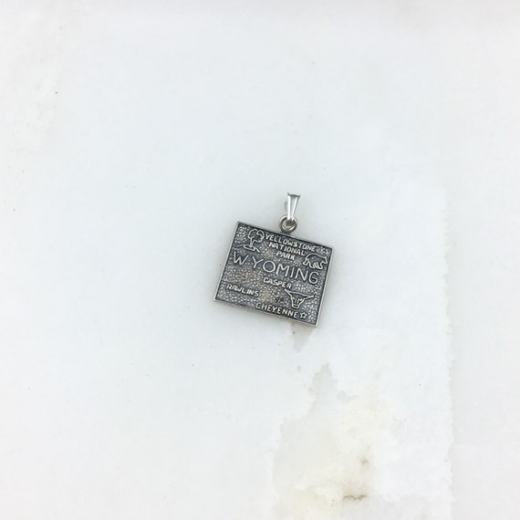 Wyoming State Charm Antiqued Sterling Silver Wyoming State Charm Antiqued Sterling Silver
