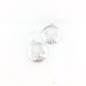 Vintage 925 Sterling Silver Mexico Taxco Modernist Dangle Hoop Earrings