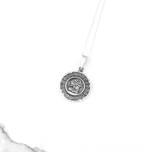 Vintage 950 Sterling Silver Mexico Aztec Calendar Modernist Pendant Necklace