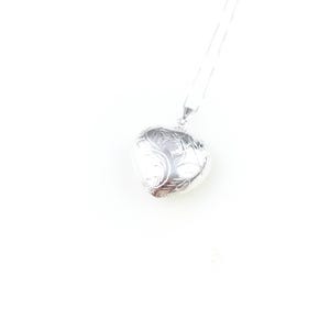 Vintage 925 Sterling Silver Puffy Heart Etched Hollow Charm Pendant Necklace